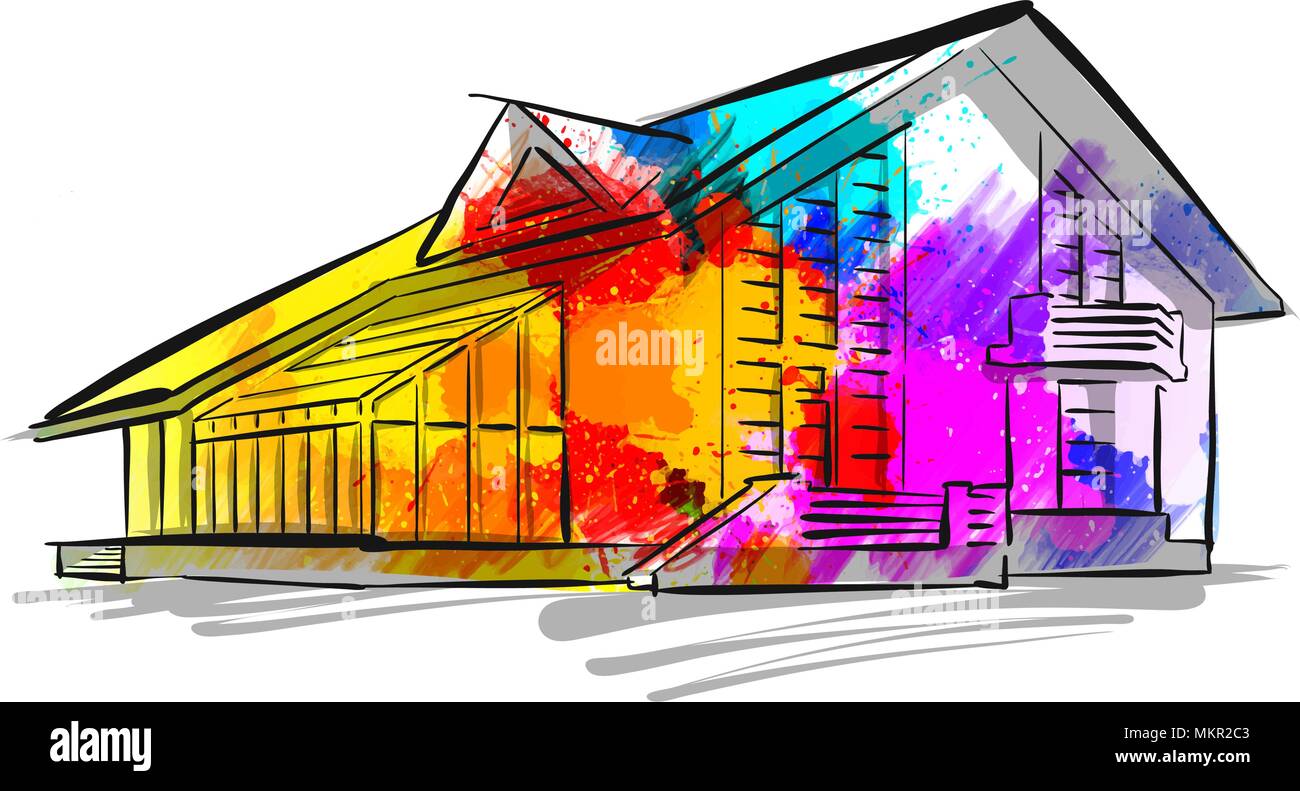 Concepto de casas coloridas, dibujo ilustración vectorial dibujado a mano Ilustración del Vector