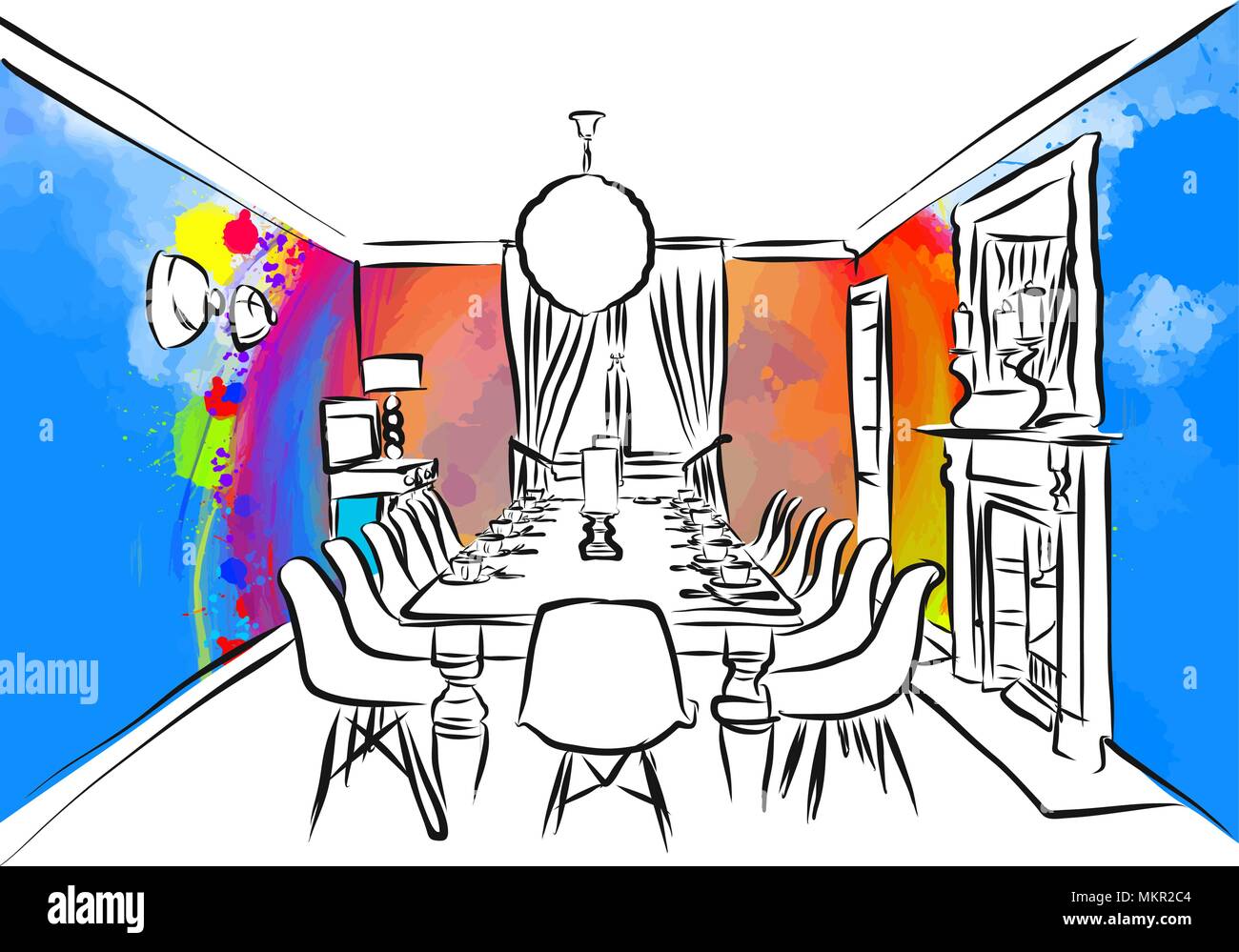 Comedor colorido concepto de dibujo, dibujado a mano ilustración vectorial Ilustración del Vector