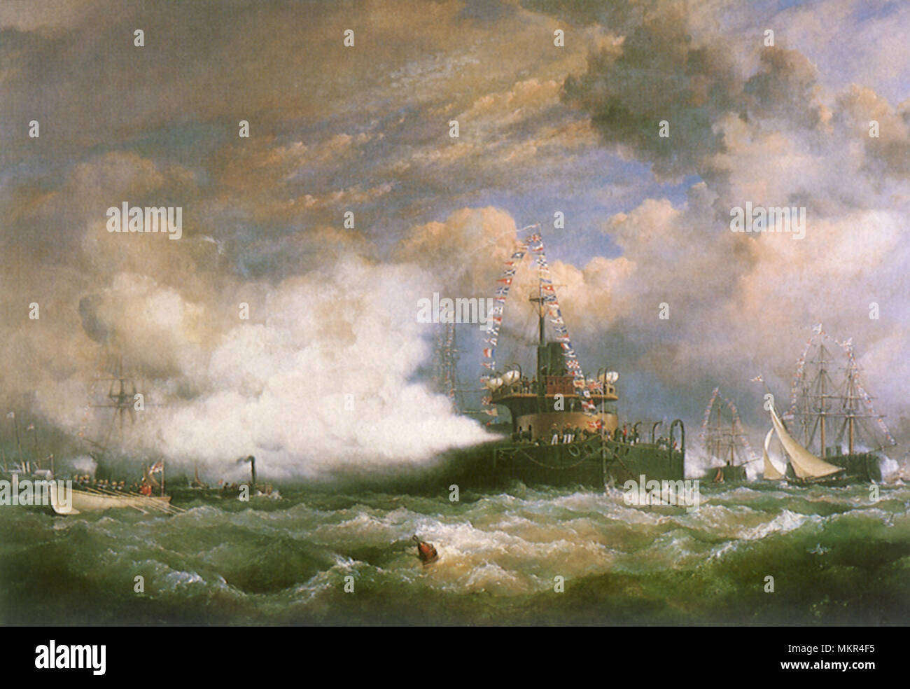 El Shah de Persia revisión de la flota con la devastación de HMS Foto de stock