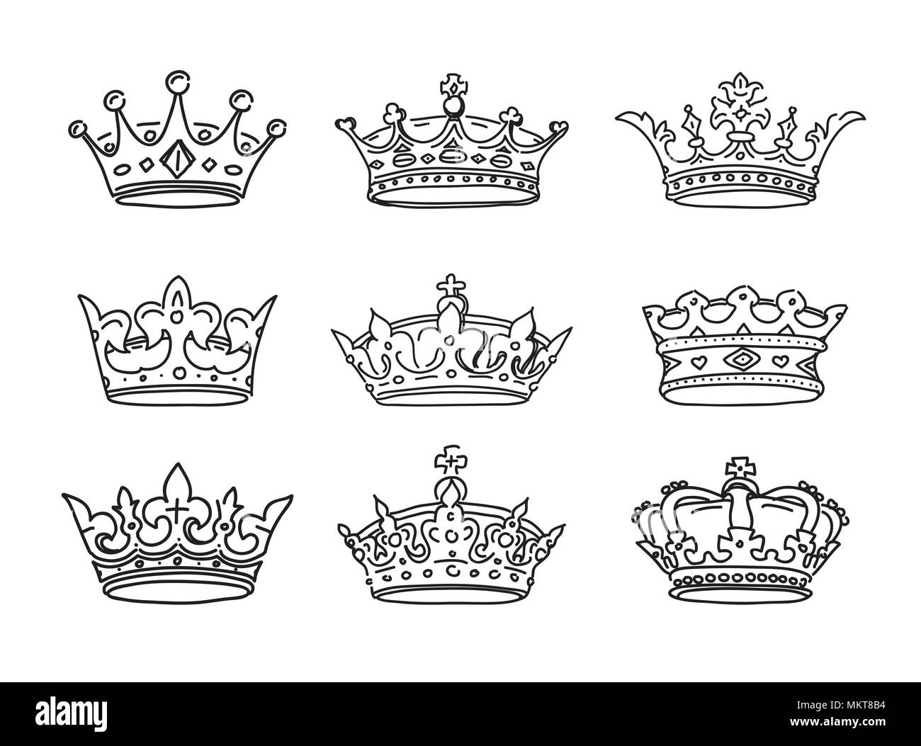 Conjunto de coronas de dibujo. Ilustración vectorial e iconos Fotografía de  stock - Alamy