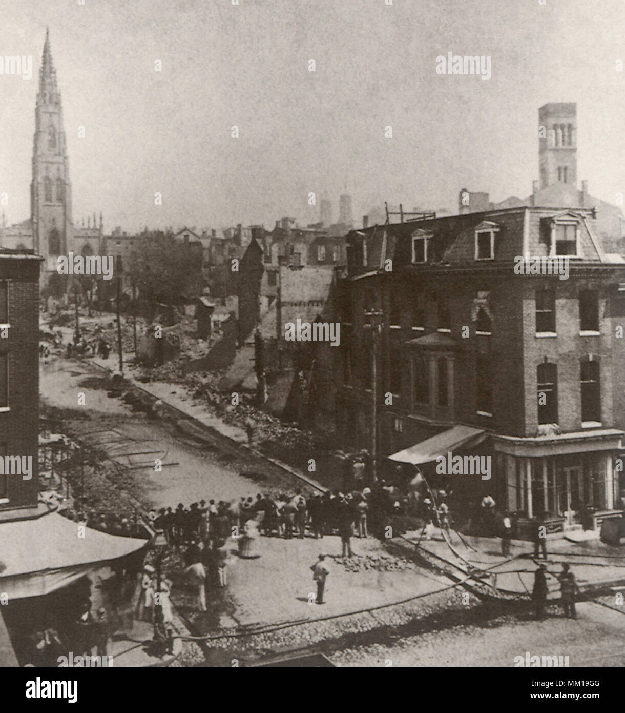 Lexington Street & Park Avenue después del incendio de 1873. Baltimore. 1 Foto de stock