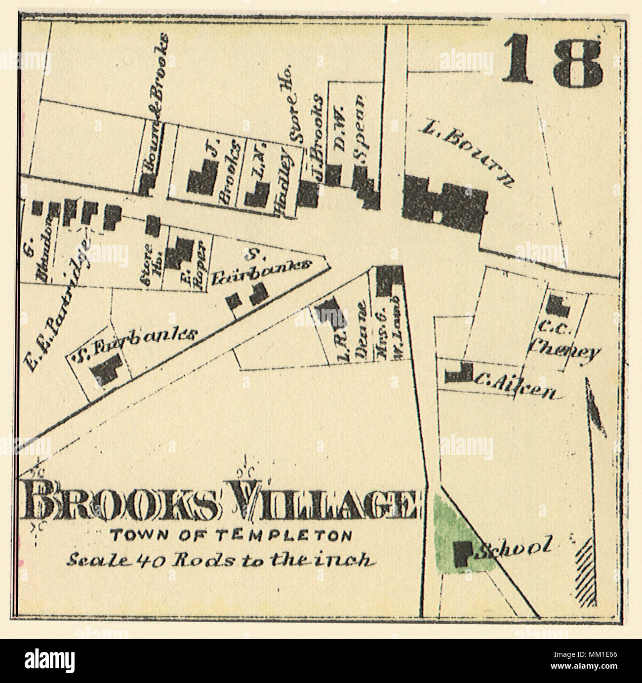 Mapa de Brooks Village. 1870 Fotografía de stock Alamy