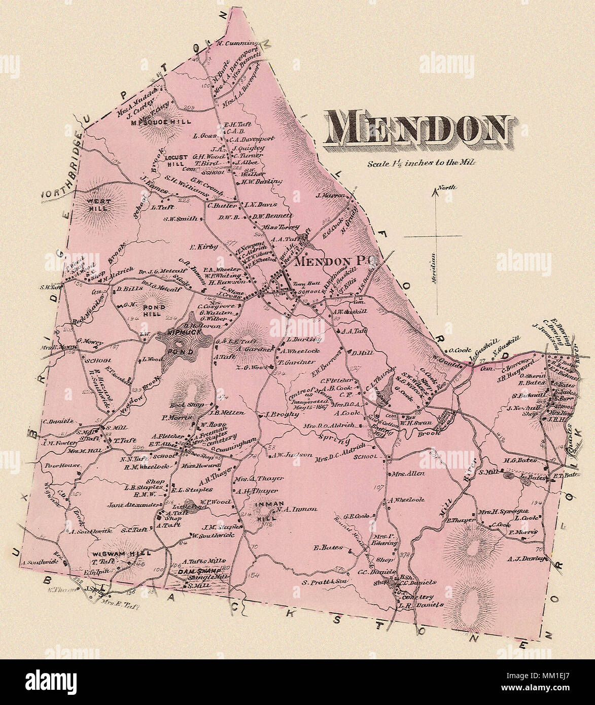 Mapa de mayor Mendon. 1870 Fotografía de stock Alamy