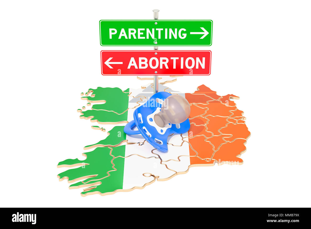 Crianza o anulando la señalización vial, el referéndum en Irlanda. 3D rendering aislado sobre fondo blanco. Foto de stock