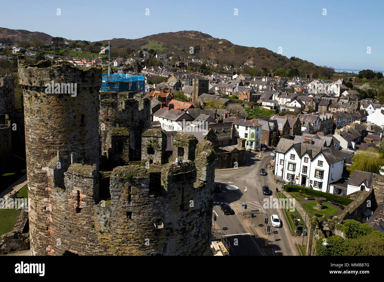 Una vista desde la cima del Castillo de Conwy, Gales Foto de stock