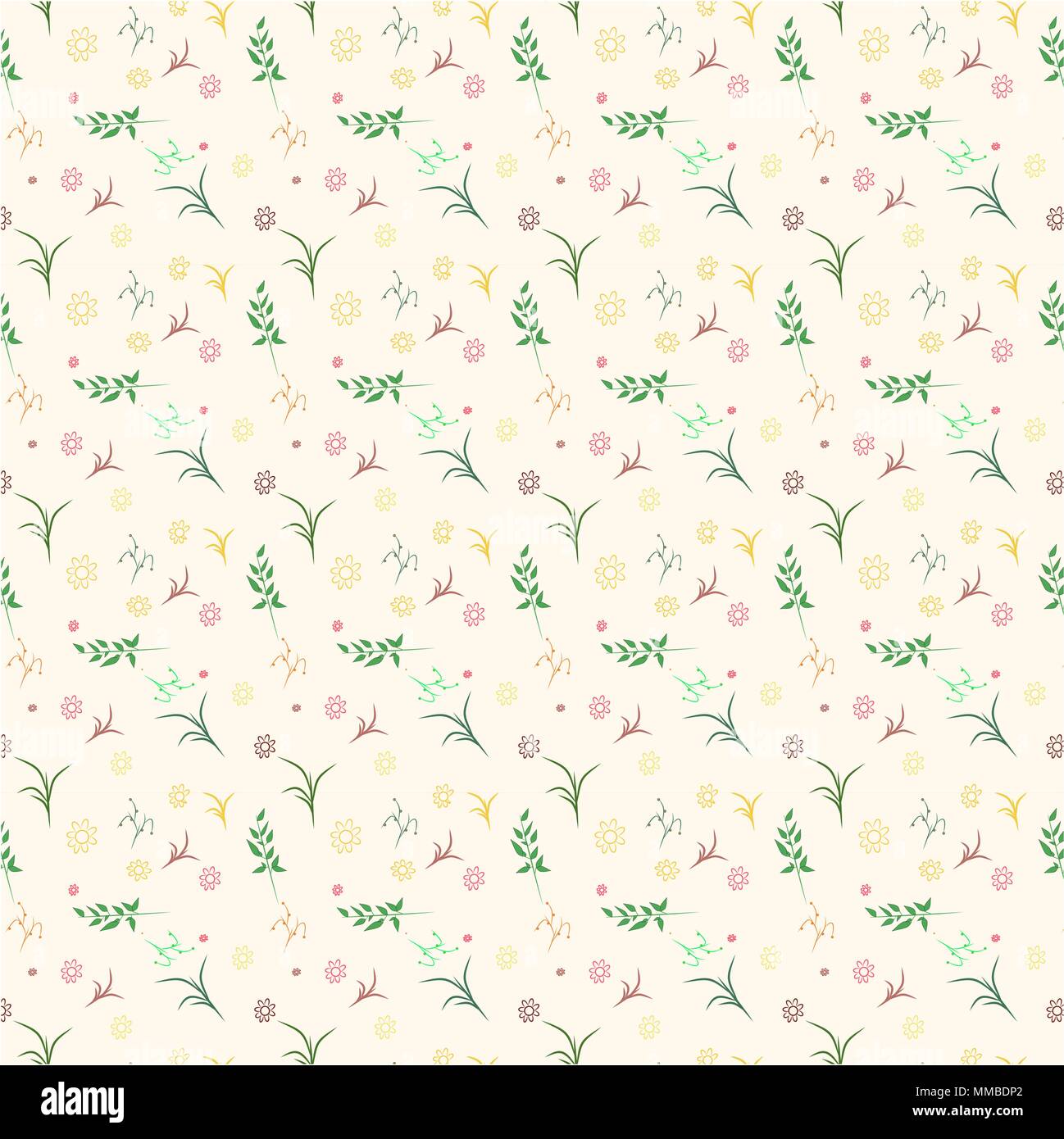 Vector patrón floral en el doodle con flores y hojas de estilo. Suave, fondo floral de primavera Ilustración del Vector