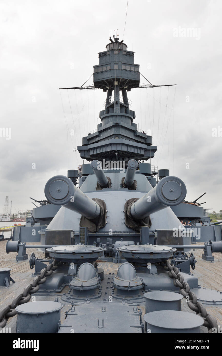 Gun torretas en Battleship Texas; Houston, Texas, EE.UU. Foto de stock