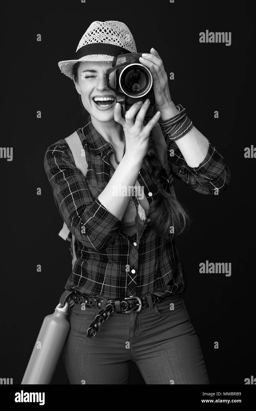 Excursionista tomando fotografía Imágenes de stock en blanco y negro - Alamy
