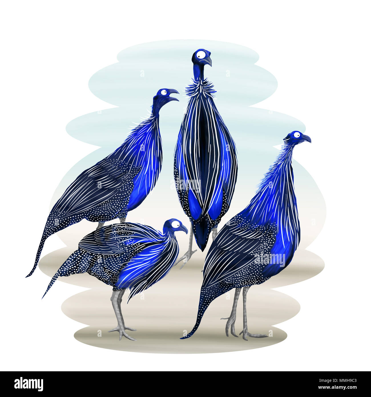 Una ilustración de las pintadas aves en Kenya África. Foto de stock