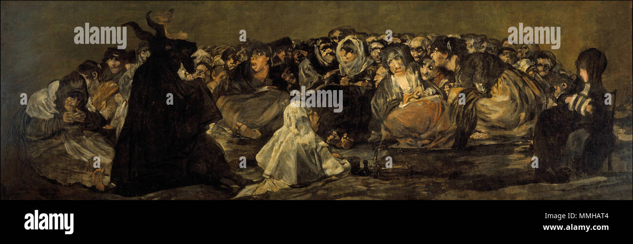 Esta pintura es parte de la serie "pinturas negras" y representa a un  aquelarre de brujas. Witches' Sabbath (El Gran He-Goat). 1821-1823.  Francisco de Goya y Lucientes - witches' Sabbath (El