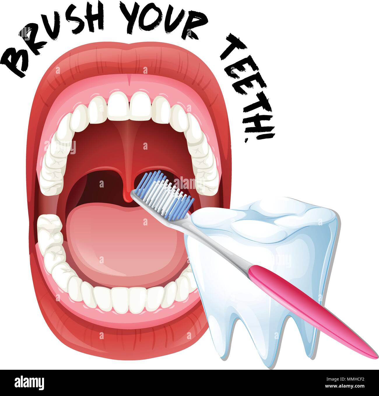 La boca humana y cepillo de dientes ilustración Imagen Vector de stock -  Alamy