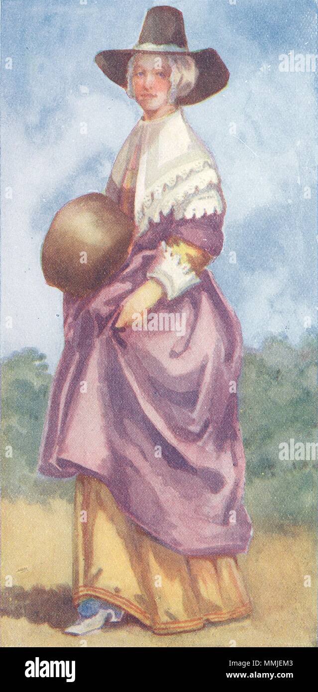 Traje. Una mujer de reinado Cromwells 1649-1660 1926 Old vintage imprimir imagen Foto de stock