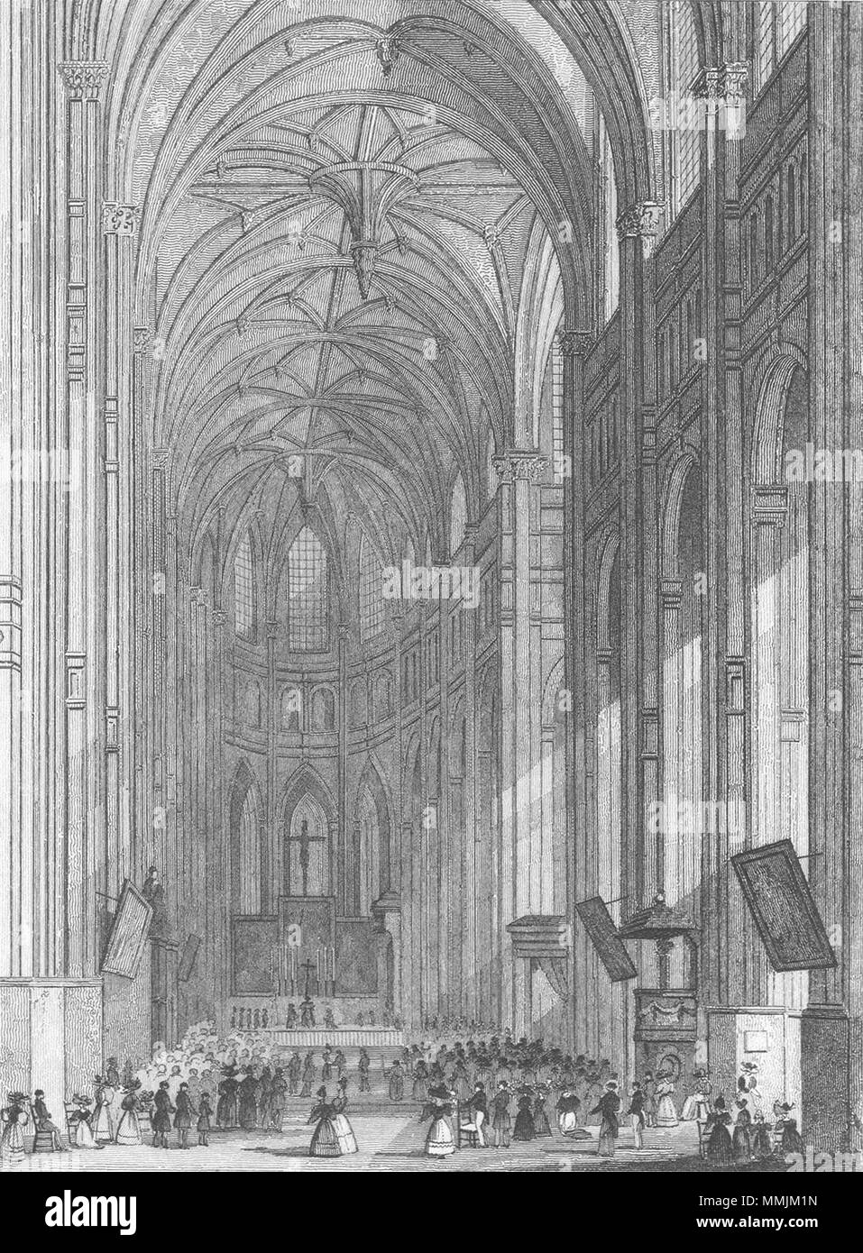 París. Eglise St Eustache. Servicio Eustace 1828 antigua imagen de impresión Foto de stock
