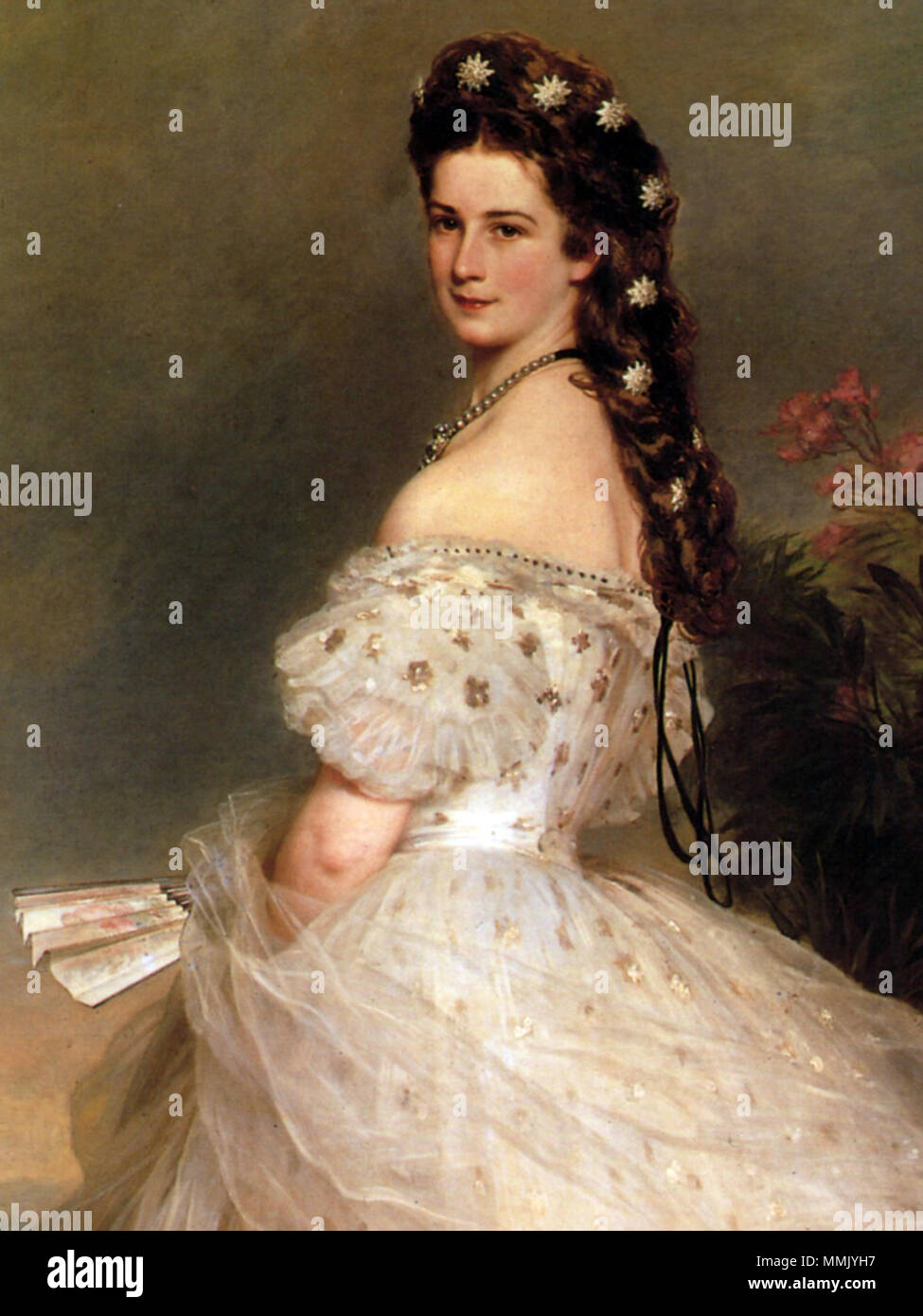 Inglés: la emperatriz Elisabeth de Austria en traje de gala cortesana con estrellas de Diamante (detalles) . 1865. La emperatriz Elisabeth de Austria en vestidos de baile de 1865, Franz Xaver Winterhalter Inglés: la emperatriz Elisabeth de Austria en traje de gala cortesana con estrellas de Diamante (detalles) . 1865. La emperatriz Elisabeth de Austria en vestidos de baile de 1865, Franz Xaver Winterhalter