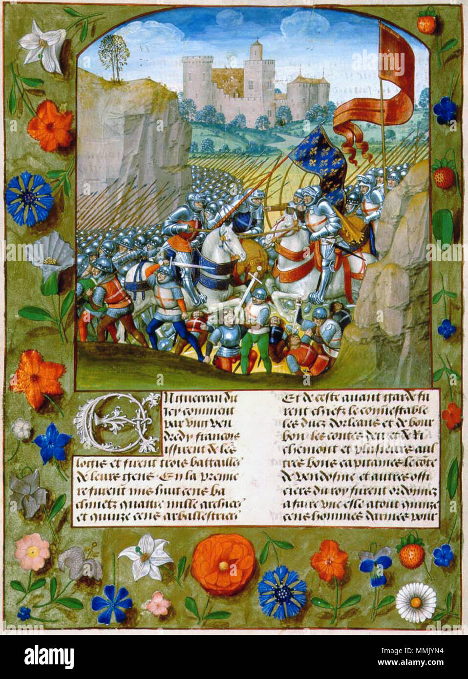 Ingles La Batalla De Azincourt De Enguerrand De Monstrelet Chronique De France Frances Manuscrito En Pergamino Op 266 Ss 405 X 300 Mm Brugge C 1495 Francais Bataille D Illustrant Azincourt La