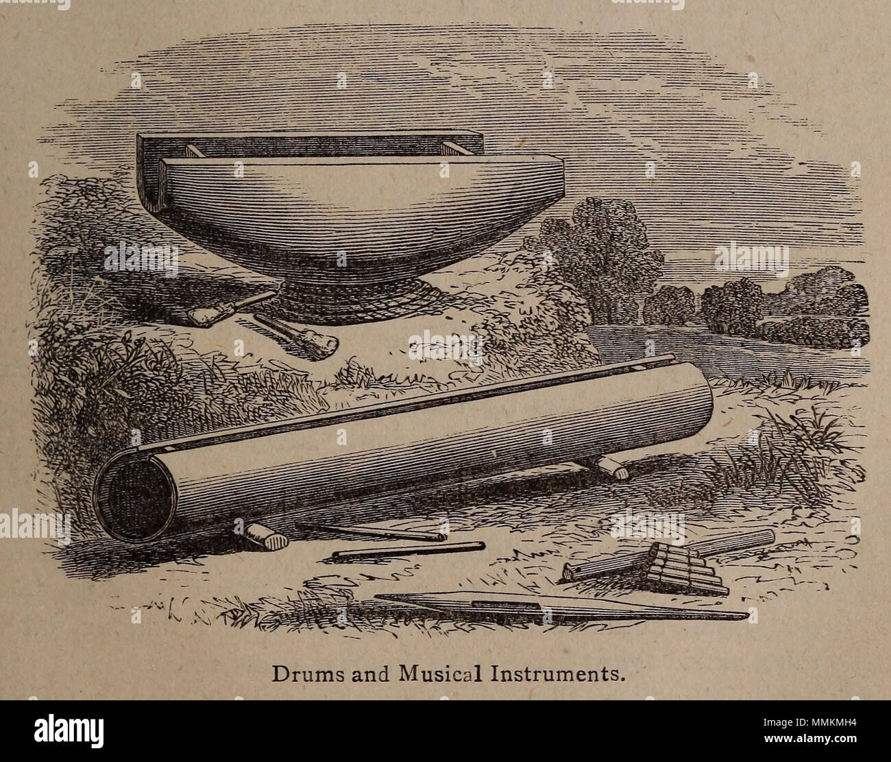 . Inglés tambores e instrumentos musicales. . Circa 1858, reimpresión