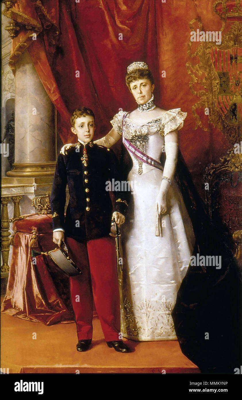 Alfonso XIII y María Cristina Regente. 1898. Luis Álvarez Catalá Foto de stock