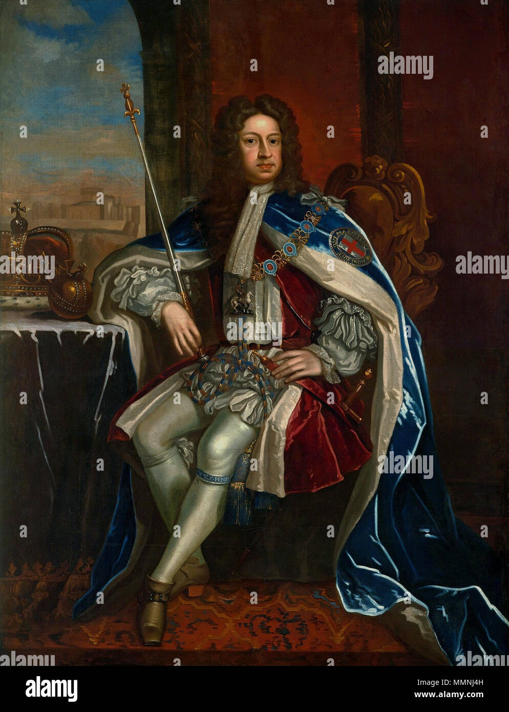 Retrato de Jorge I de Gran Bretaña en el traje de la orden de la Liga.. Después de 1715. Kneller Jorge I de Gran Bretaña Foto de stock