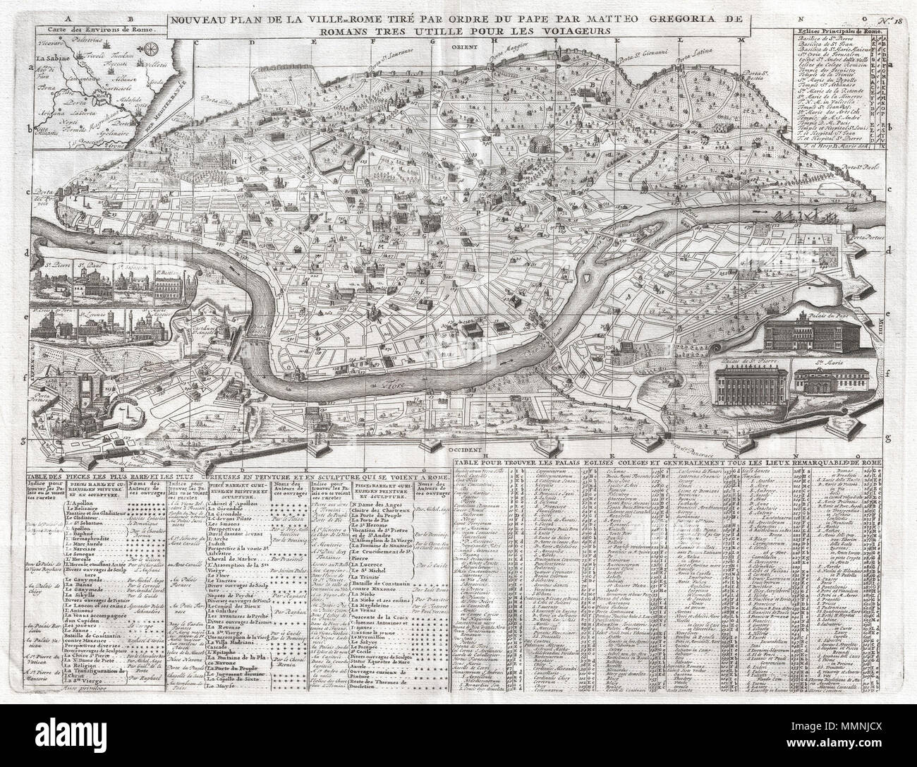 . Inglés un 1721 muy detallado mapa de Roma y un espléndido ejemplo de