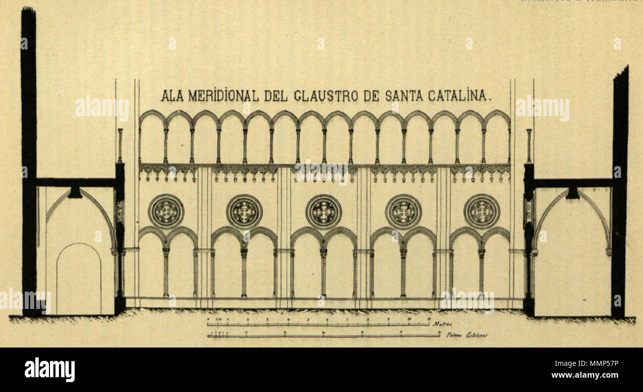 . Català: Dibuix representant de la vista lateral del claustro del convento del Santa Caterina de Barcelona (desapareguda) Inglés: Dibujo que representa la vista lateral del claustro del convento de Santa Caterina en Barcelona (faltante) Español: Dibujo representando la vista lateral del claustro del convento del Santa Caterina de Barcelona (desaparecida) . 9 de marzo de 2013. Gaietà Barraquer i Roviralta (1839-1922) ala meridional del claustro de Santa Caterina Foto de stock