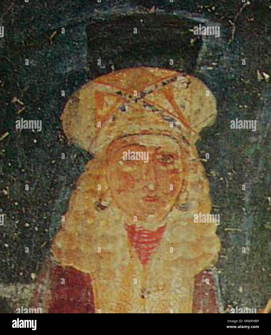 . Inglés: Anna Radene vistiendo el propoloma durante su ocupación de zoste patrikia en 1070. . 1070. Autor desconocido del original griego de 1170 Anna radene fresque Foto de stock