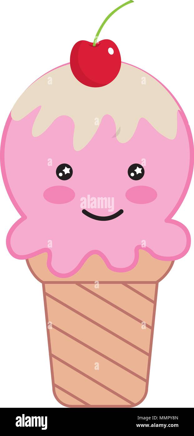 Kawaii helado de frutas feliz ilustración vectorial de dibujos animados  Imagen Vector de stock - Alamy