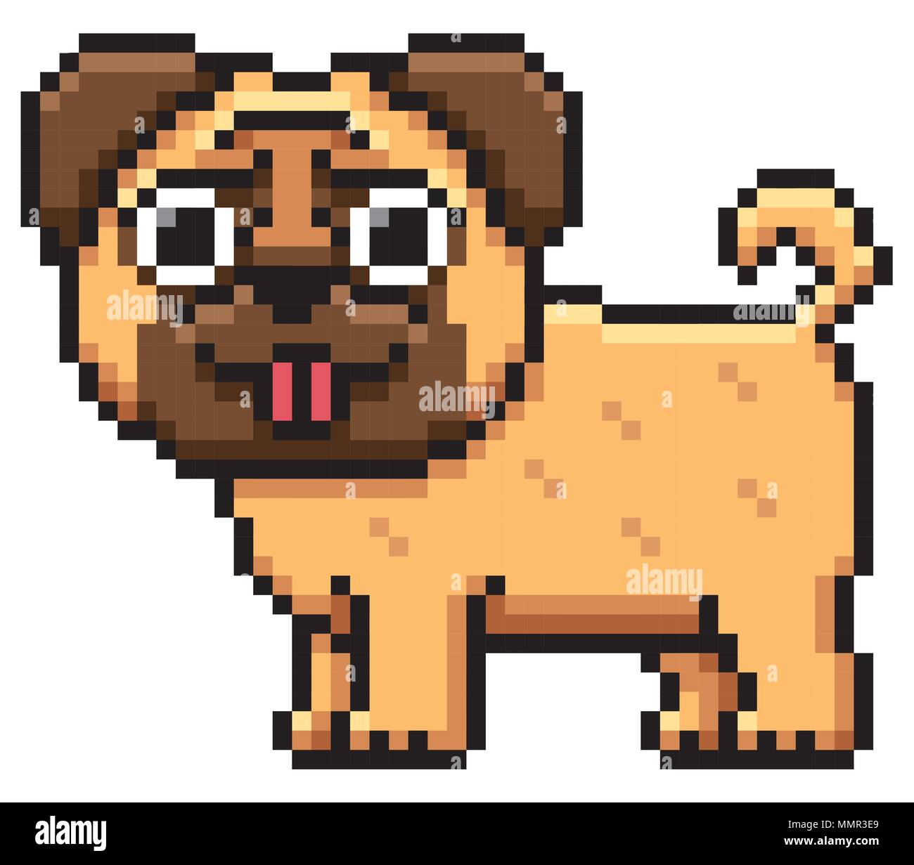 Ilustración vectorial de dibujos animados perro pug - diseño de píxeles  Imagen Vector de stock - Alamy