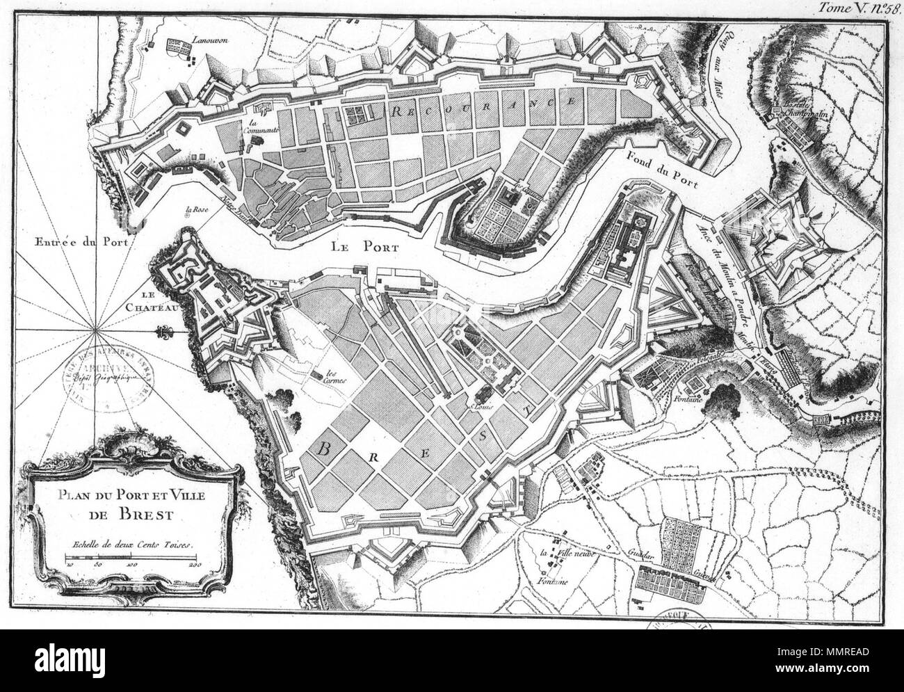 Plan Du Port Et Ville De Brest 1764 Jacques Nicolas - 