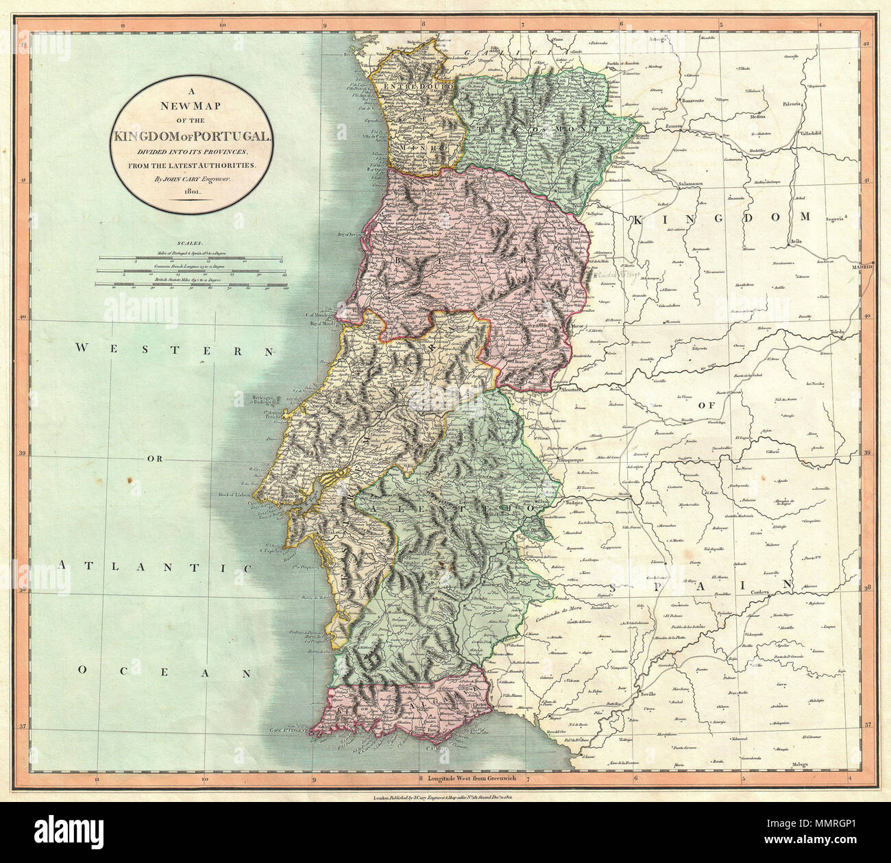 mapa de portugal dividido por provincias Inglés: Un ejemplo muy atractivo de John Cary's 1801 Mapa de 
