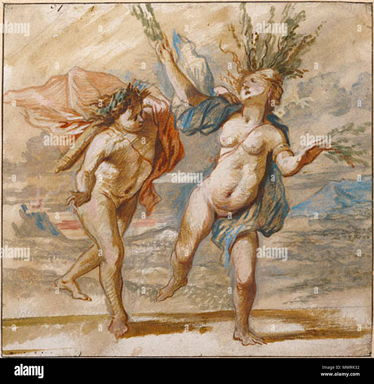 Apolo y Dafne, pintura de Johann Bockhorst (1604-1688) (aka Jan Boeckhorst)  . circa 1640. Johann Bockhorst (1604-1688) Bockhorst Apollo und Daphne  Fotografía de stock - Alamy
