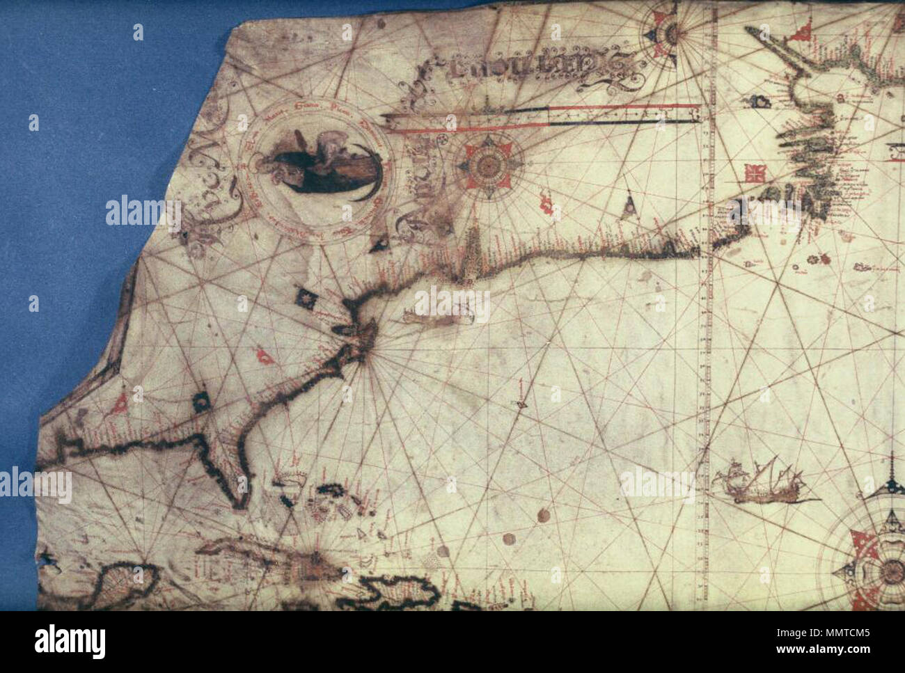 . Cuarto superior derecho, mostrando Europa y Norte de África [portugués portolan del Atlántico ]. 1570. Las bibliotecas Bodleian, Portugués portolan del Atlántico Foto de stock
