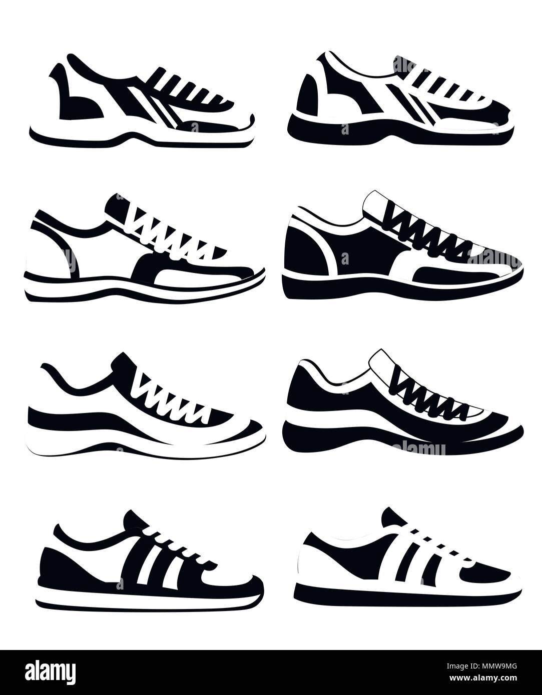 Silueta negra. Zapata de zapatillas. Athletic sneakers ilustración  vectorial, fitness sport. La moda sportwear, zapatillas cotidiana.  Ilustración vectorial isolat Imagen Vector de stock - Alamy