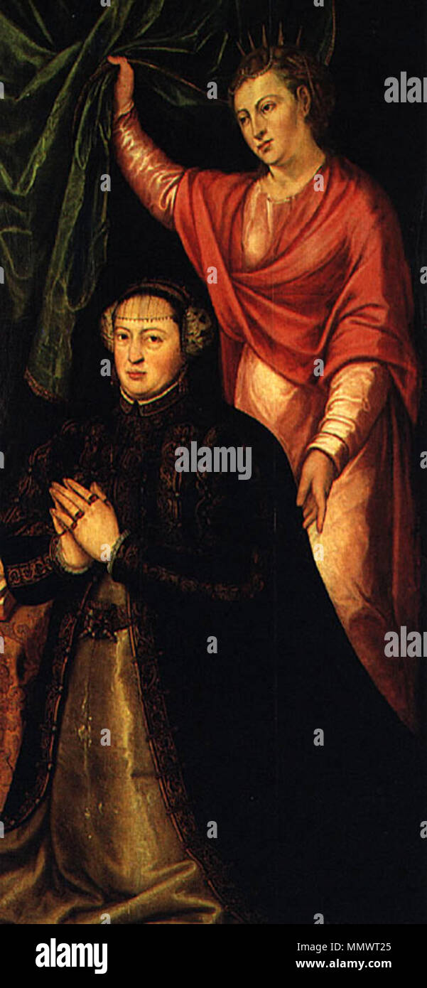 . La reina Catalina de Portugal (=Catalina de Habsburgo, esposa del rey Juan III) y Santa Catalina de Alejandría . circa 1555. CristLopes2 Foto de stock