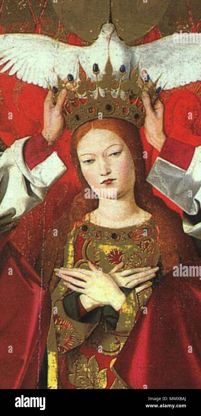 Inglés La coronación de la Virgen, detalle la Virgen . Entre 1453 y