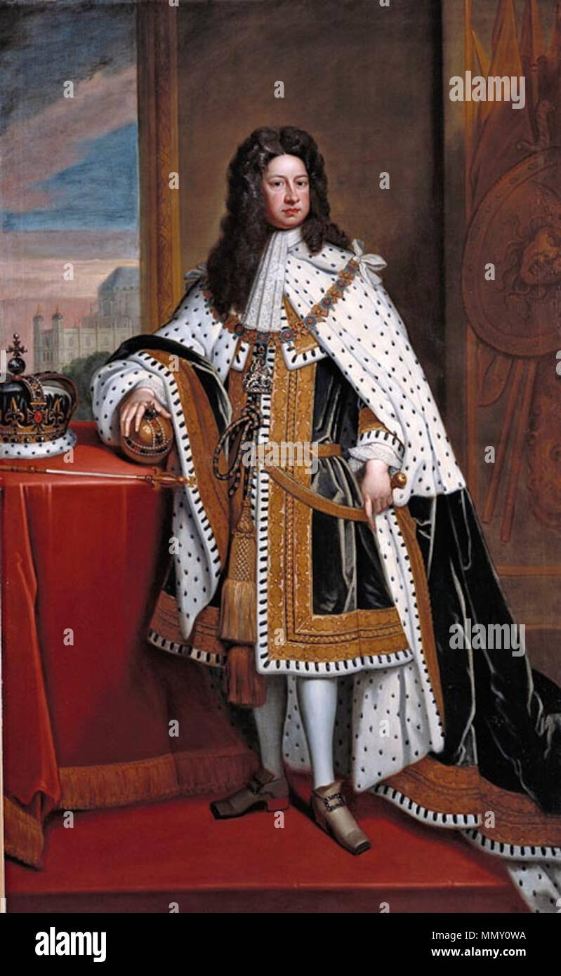 . Inglés: Jorge I de Gran Bretaña en estado batas George I en estado batas Foto de stock