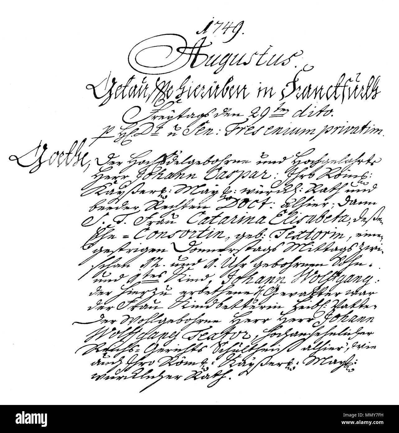 Deutsch Johann Wolfgang Goethes Geburts Und Im Taufeintrag Frankfurter Evangelischen Taufbuch Von 1749 Ingles Certificado De