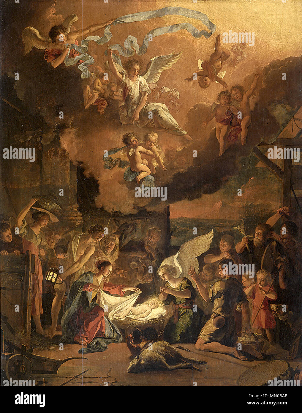 Colgante de archivo:La Anunciación a pastores 1663 Abraham Hondius.jpg La Adoración de los pastores. adoración de los pastores, Abraham Hondius Fotografía de stock - Alamy