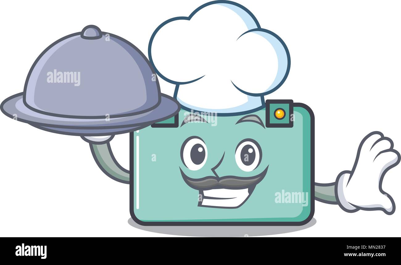 Chef con maleta alimentos mascot estilo de dibujos animados Imagen Vector  de stock - Alamy
