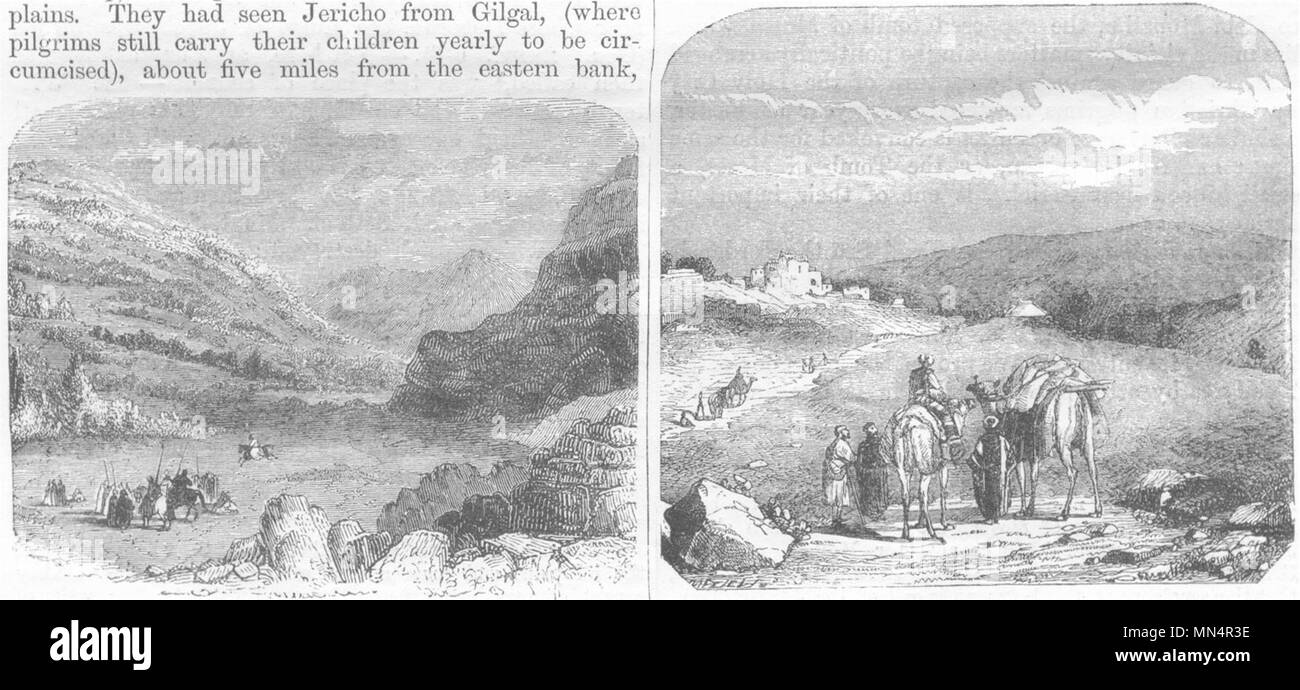 ISRAEL. Jerusalén. Montes Ebal y Gerizim; Nain 1870 antigua imagen de impresión Foto de stock