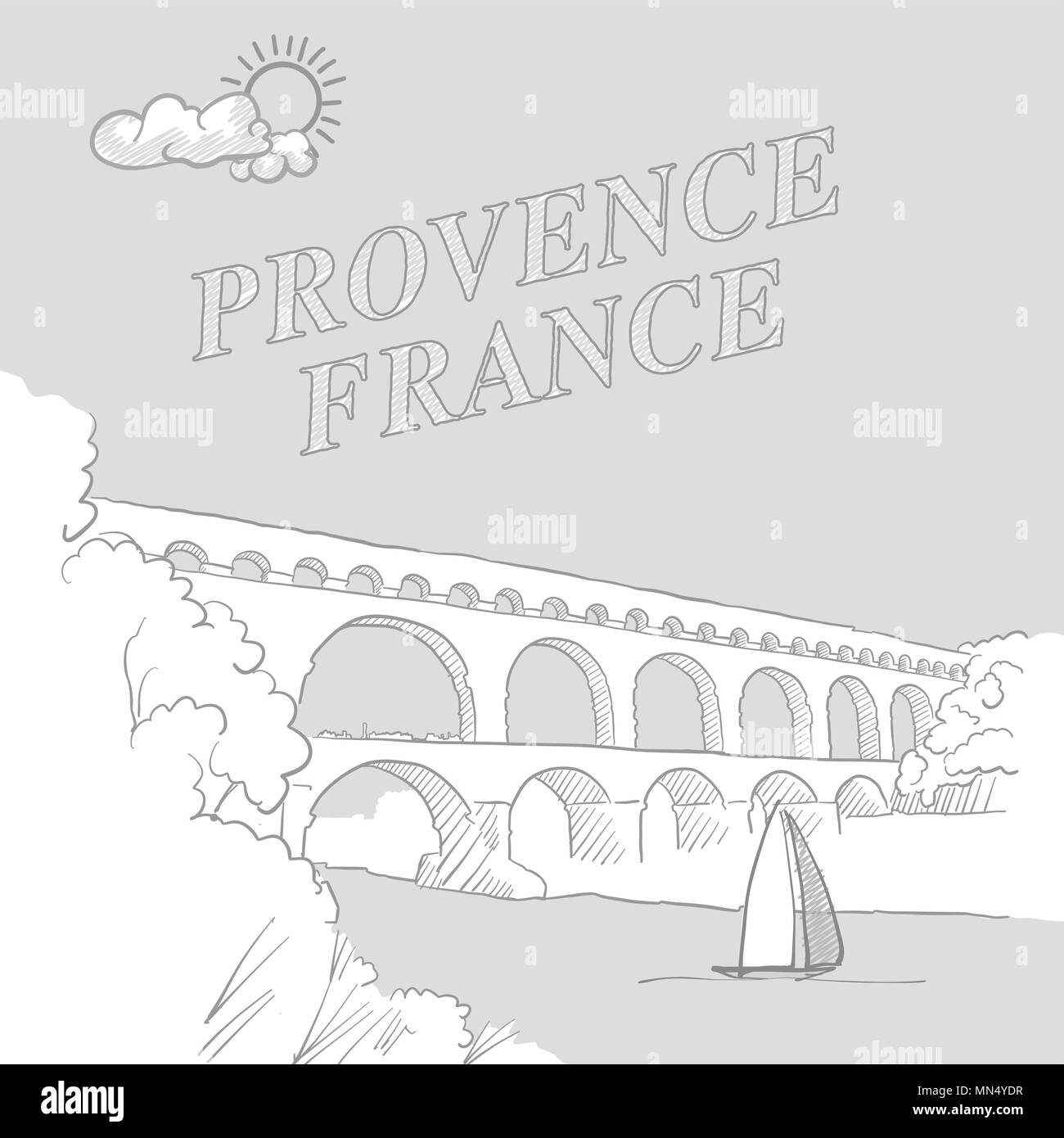 Provence, Francia travel marketing cubierta, dibujados a mano dibujo vectorial Ilustración del Vector