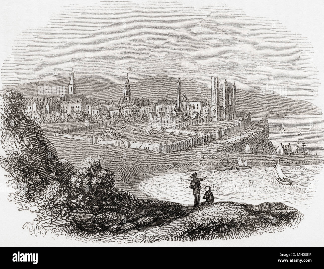 Una vista de Saint Andrews, Fife, Escocia c. 1740. Desde Inglaterra vieja: un museo pictórico, publicado 1847. Foto de stock