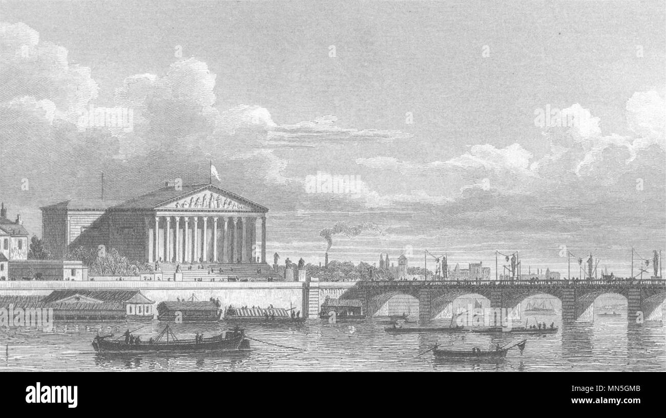 París. Chambre des deputes et Pont Louis XVI 1831 antigua imagen de impresión Foto de stock