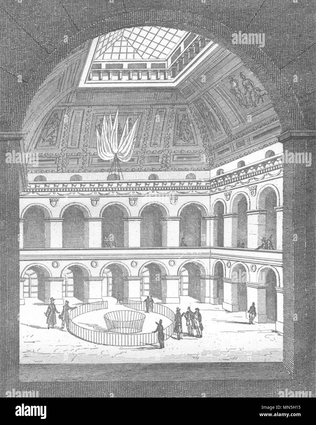 París. La Bolsa de París, Interieur 1835 antigüedades vintage imprimir imagen Foto de stock
