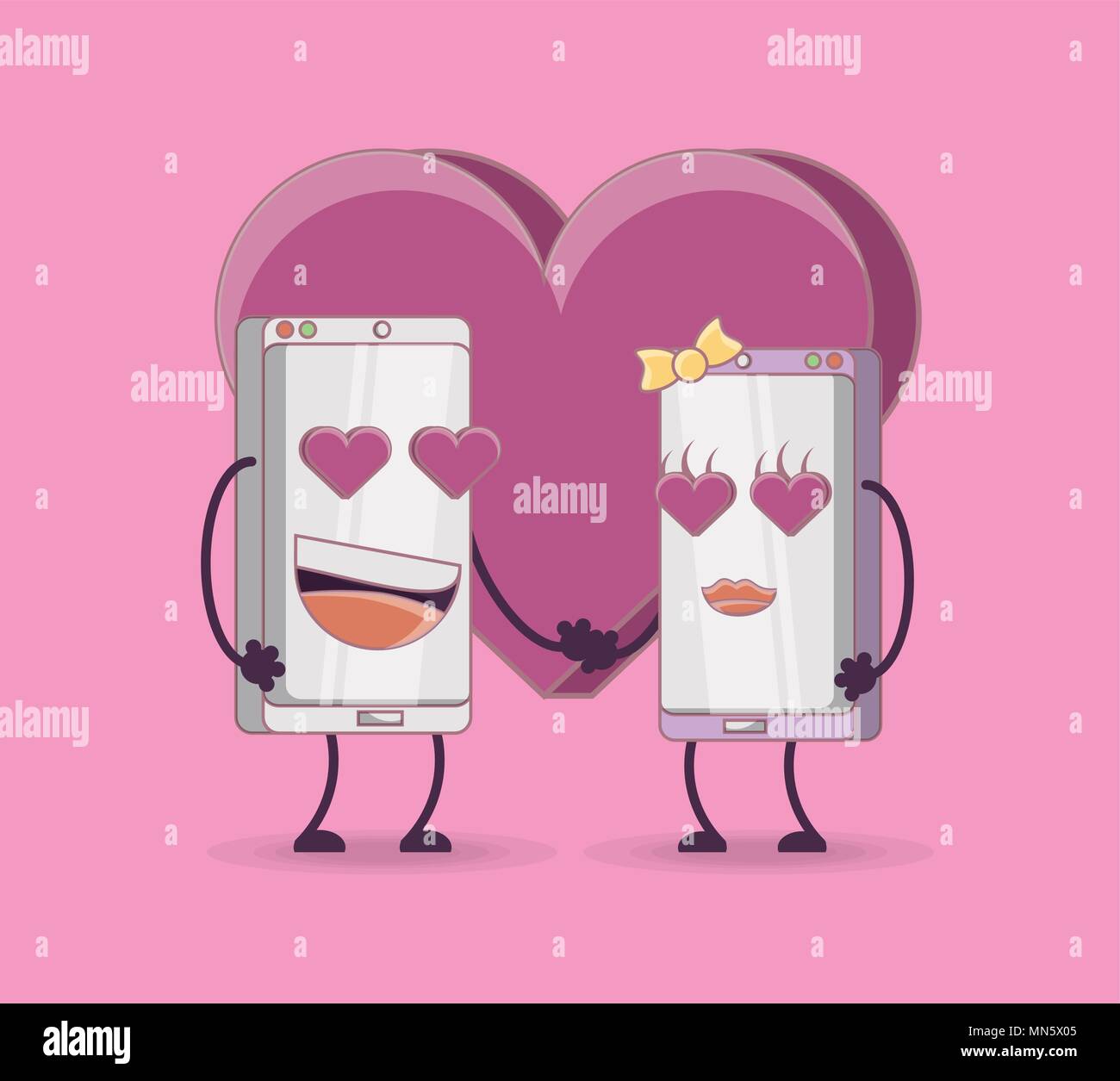 En El Amor De Dibujos Animados Mas Smartphones Icono Con Forma De Corazon Y De Color Rosa De Fondo Colorido Diseno Ilustracion Vectorial Imagen Vector De Stock Alamy