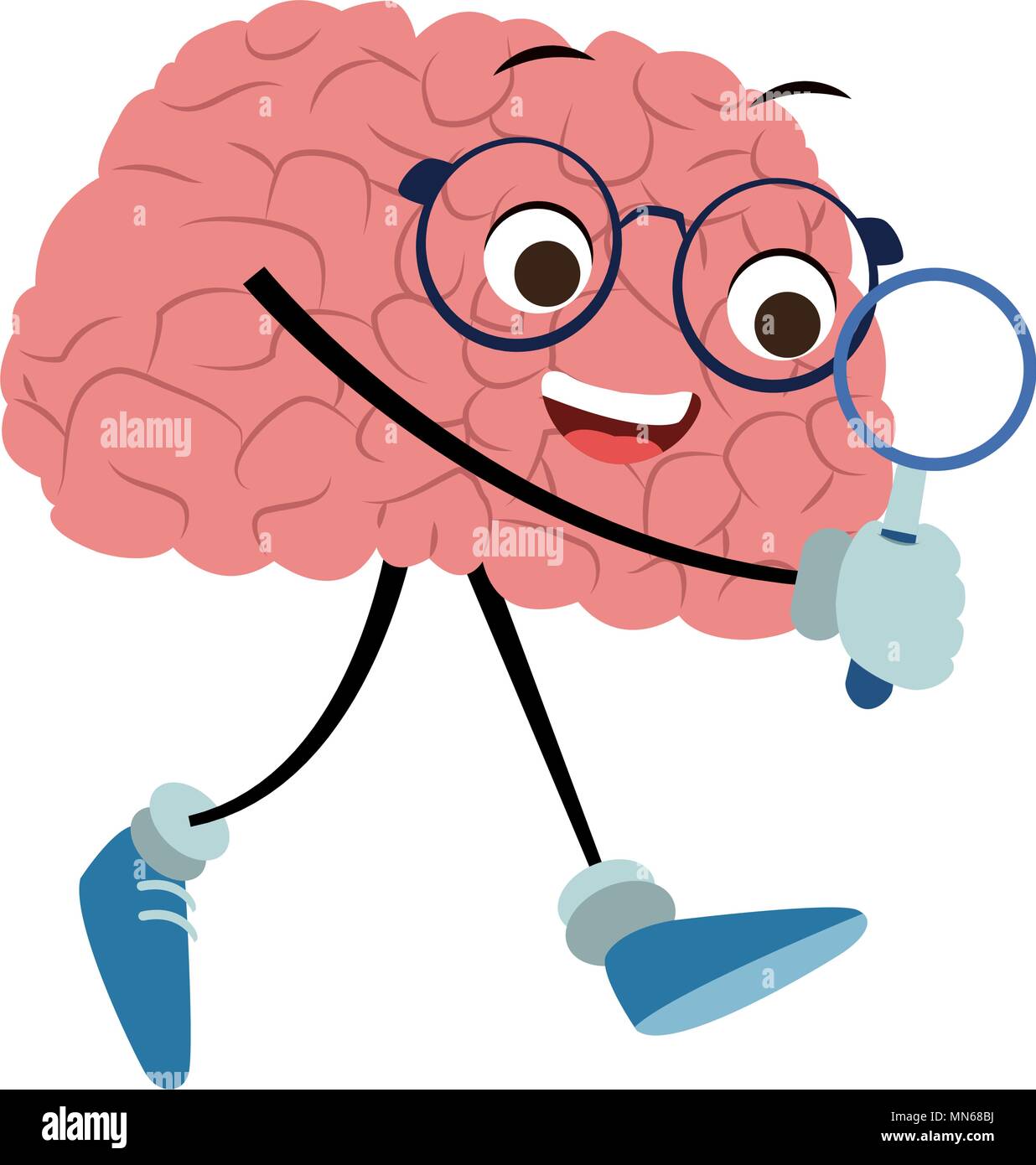 Divertidos dibujos animados de cerebro con lupa Imagen Vector de stock -  Alamy