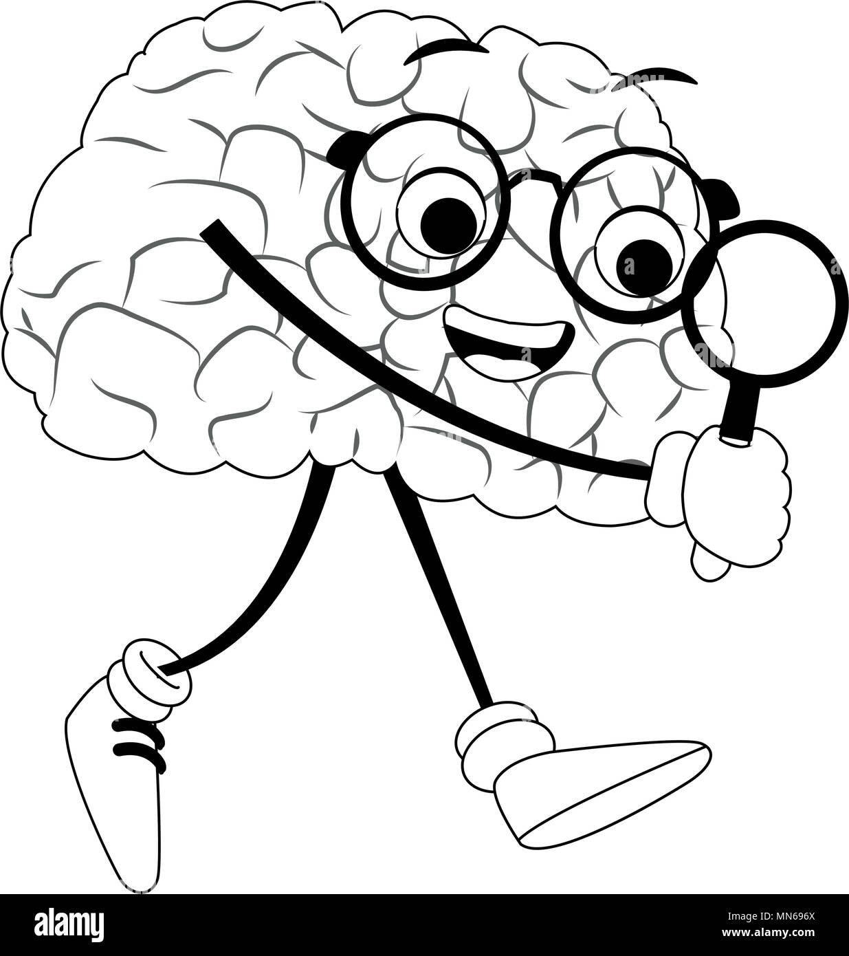 Divertidos dibujos animados de cerebro con lupa en los colores blanco y negro Imagen Vector de stock - Alamy Divertidos dibujos animados de cerebro con lupa en los colores blanco y negro Imagen Vector de stock - Alamy
