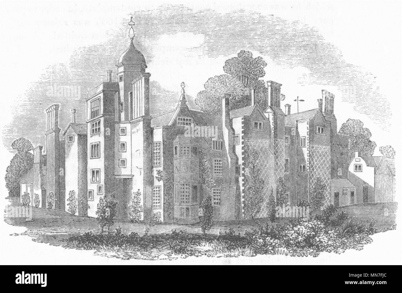 WORCS. Casa Hendlip, Worcester, arrastrada desde 1845 impresión antigua Foto de stock