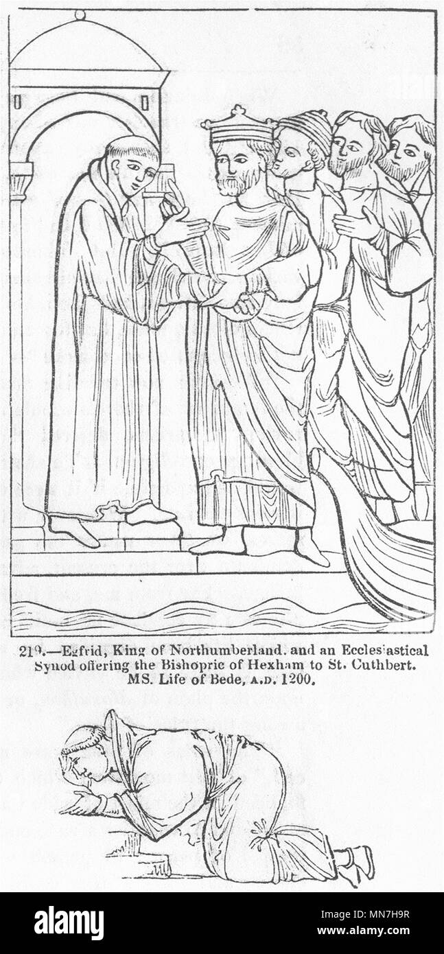 NORTHUMB. Rey Egfrid; Sínodo, Hexham, Cuthbert; Dunstan 1845 antigüedades imprimir Foto de stock