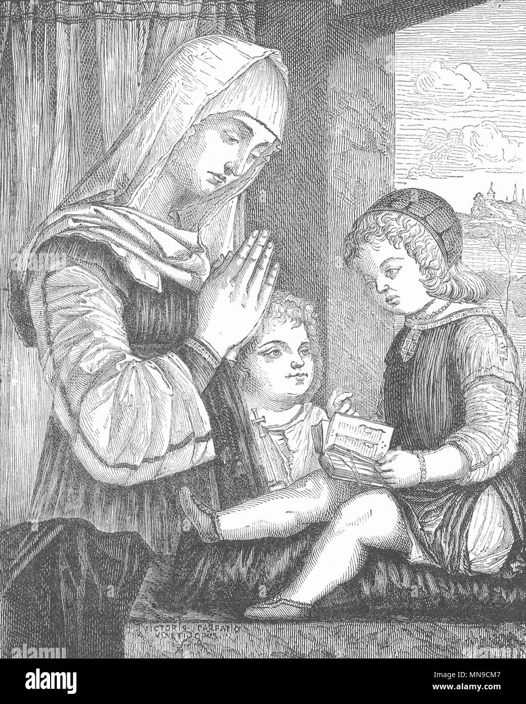 Venecia. Virgen con Jesús y San John-Carpaccio 1880 antigua imagen de impresión Foto de stock