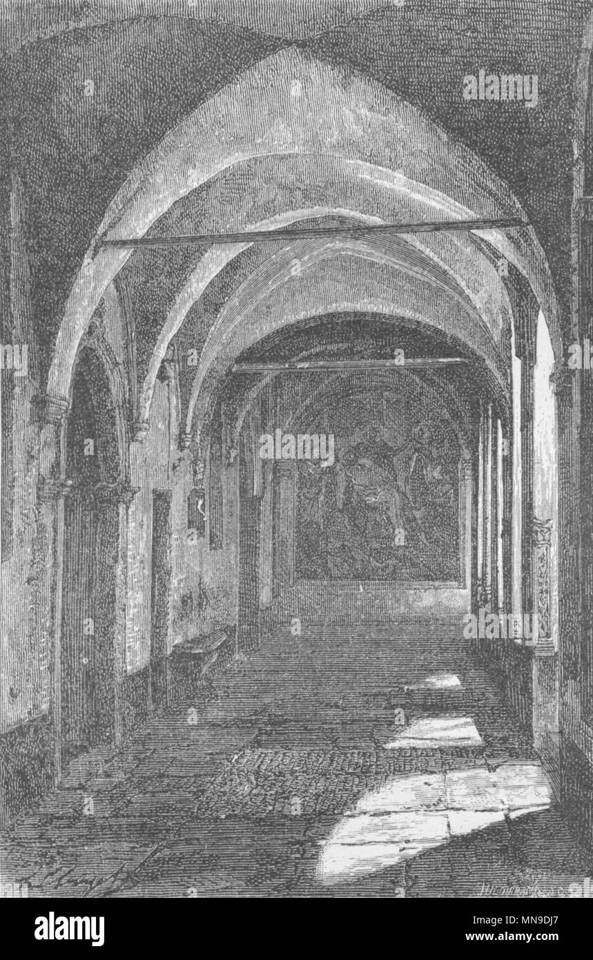 Roma. Amplios pasillos con bóvedas de crucería 1872 antigüedades vintage imprimir imagen Foto de stock